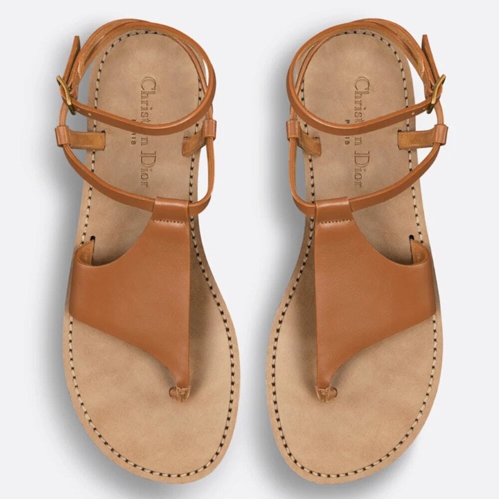 Dior Tan Leather T-Strap Sandals